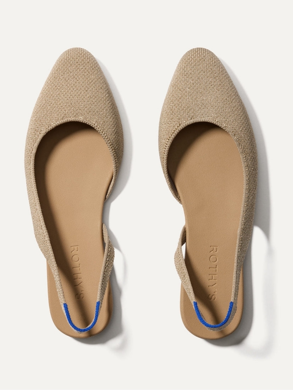 Rothy's Knit Slingback Flats Almond Toe Champagne Color, Metallic Prosecco 10.5